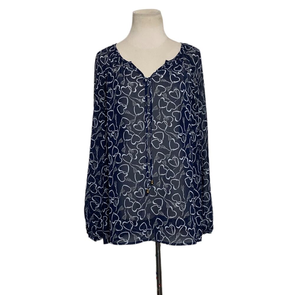 Charter Club blue heart print black long sleeves tunic size M